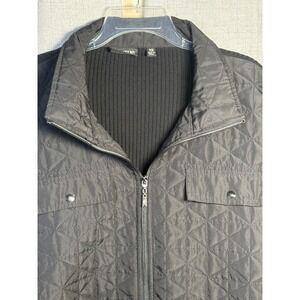 Onque Casual Womens 3X Black Quilted Mixed Media Ribbed Knit Full Zip Jacket